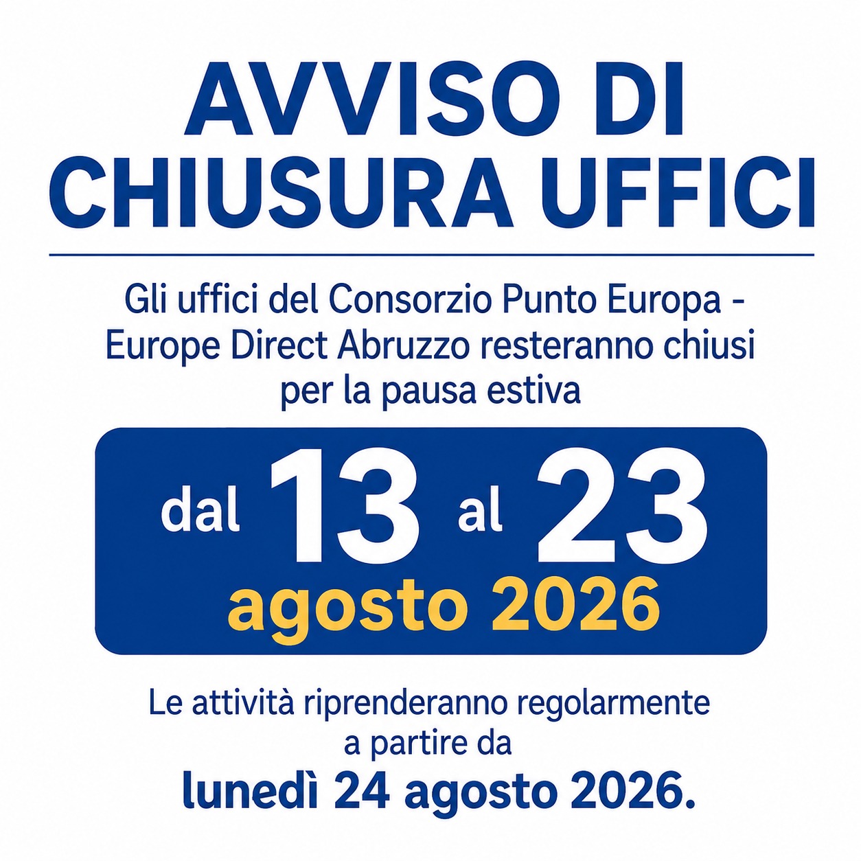 Comunicazione chiusura uffici
